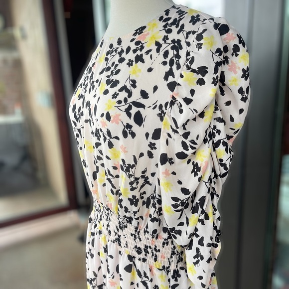 STUDIO B by BOBEAU ~Delicate Floral Print Dress ~Elastic Waist/Ruched Sleeves~XL - Picture 6 of 8